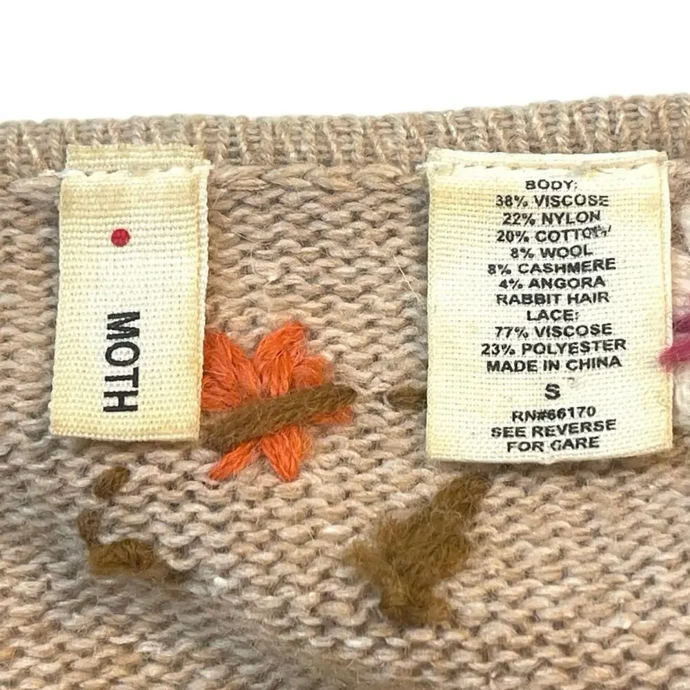 Anthropologie Moth "Village Pass Tunic" Sweater Dress Small Floral Crochet Lace - Picture 8 of 9